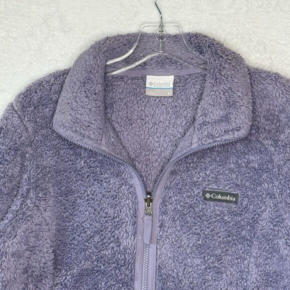 Columbia Purple Sherpa Fleece Fuzzy Zip-Up Jacket Size Medium - Picture 3 of 16